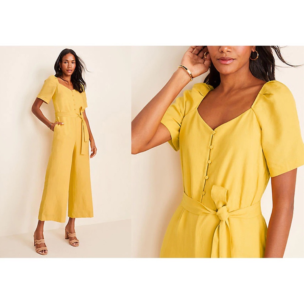 Ann Taylor Yellow Tie Waist Jumpsuit